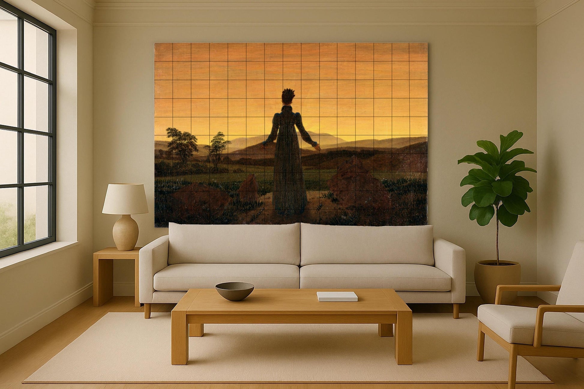 Mural de cerámica "Mujer ante el sol naciente"