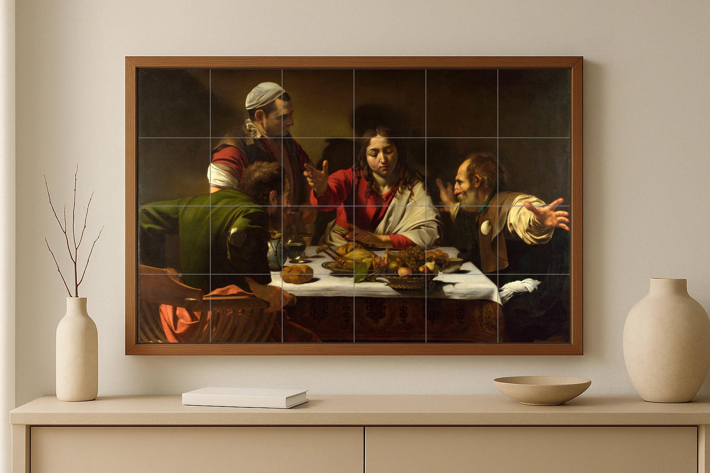 Cerámica "die cena von Emaús — Ornamentales Wandpaneel, Wandkunst aus Keramikfliesen