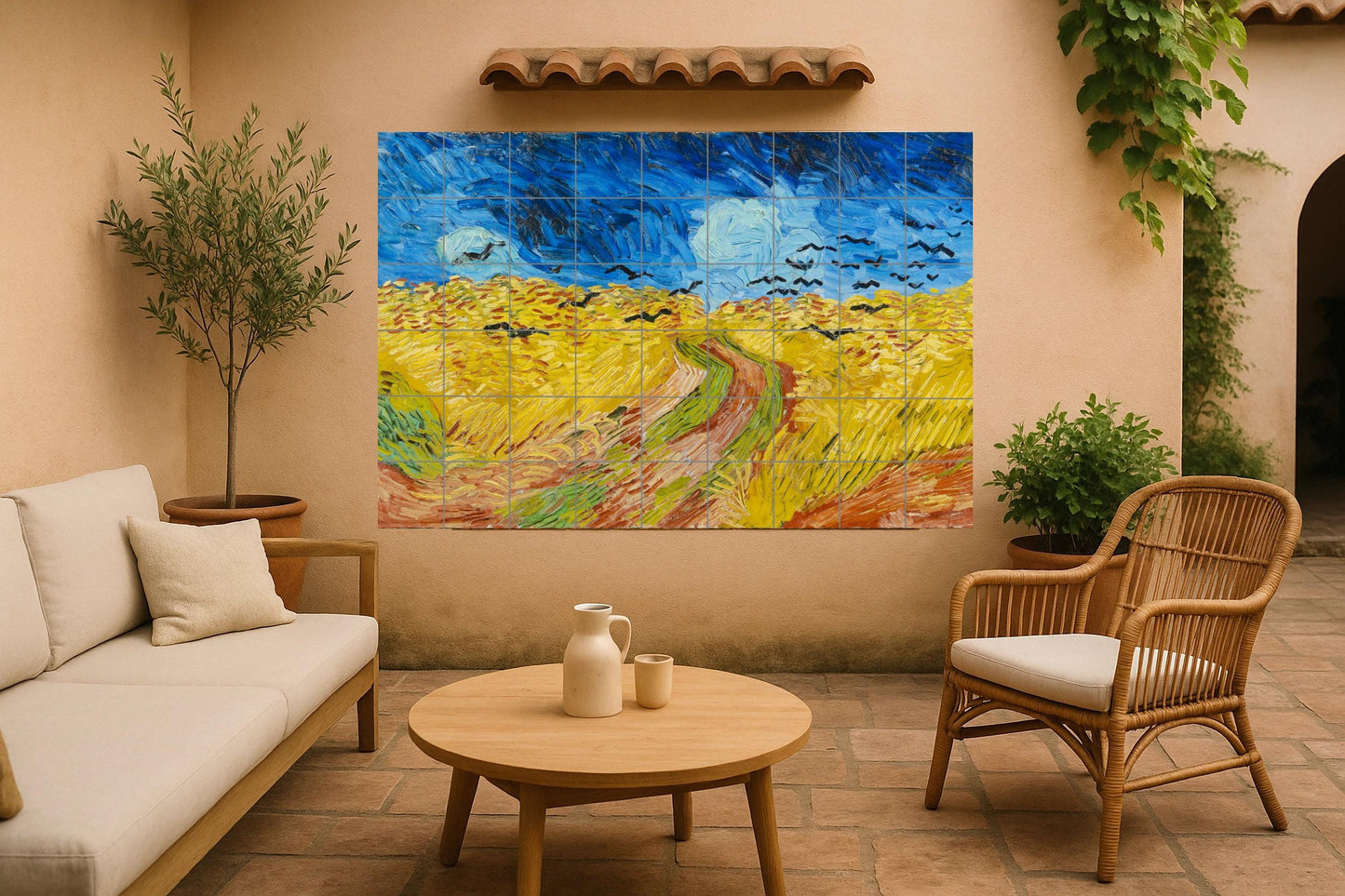 "Campagna di Grano con cuervos — Decoro d'Arte Popolare, Arte da Parete in Ceramica