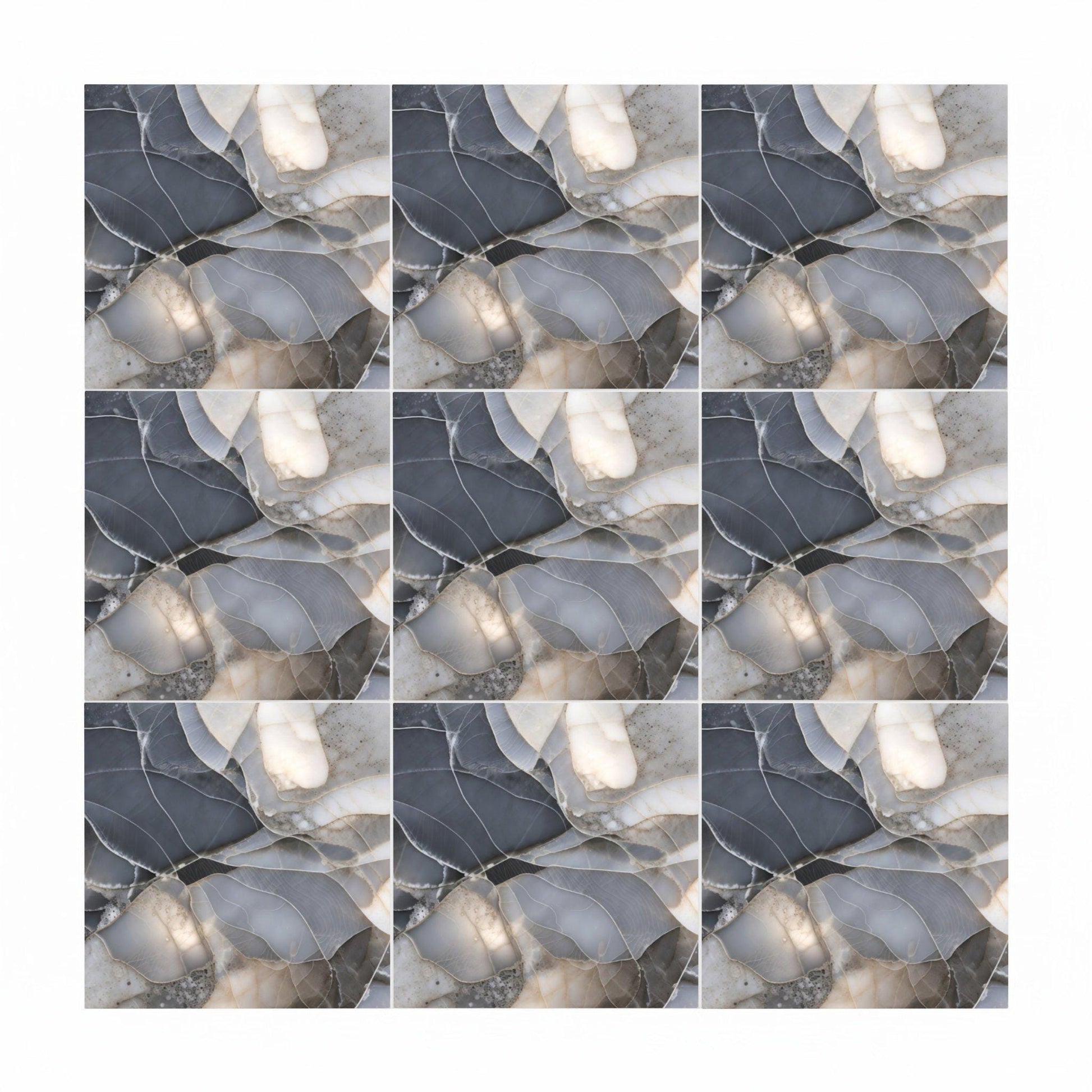 Neutral Agate Effect — Vintage-Style Ornament Ceramic Tile