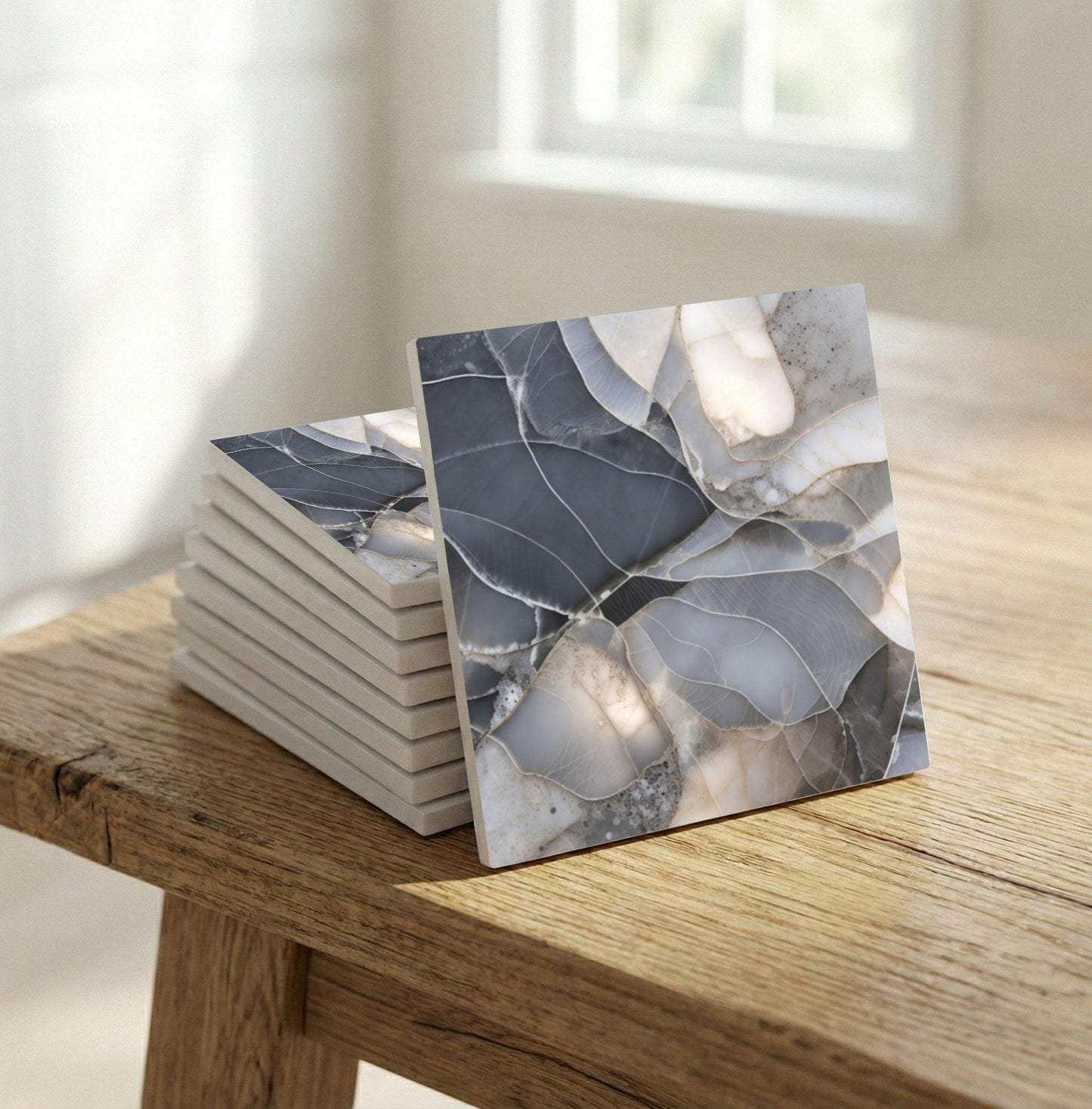 Neutral Agate Effect — Vintage-Style Ornament Ceramic Tile