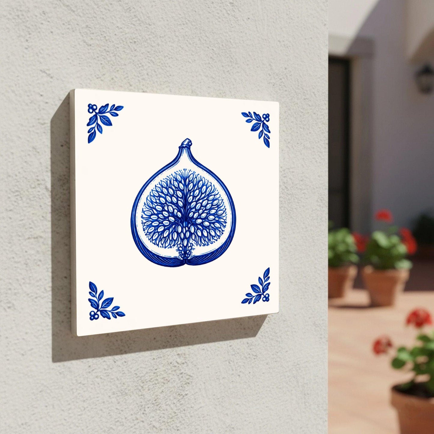 Fig in Delft Blue · Ceramic Wall Tile — Delft Blue Style