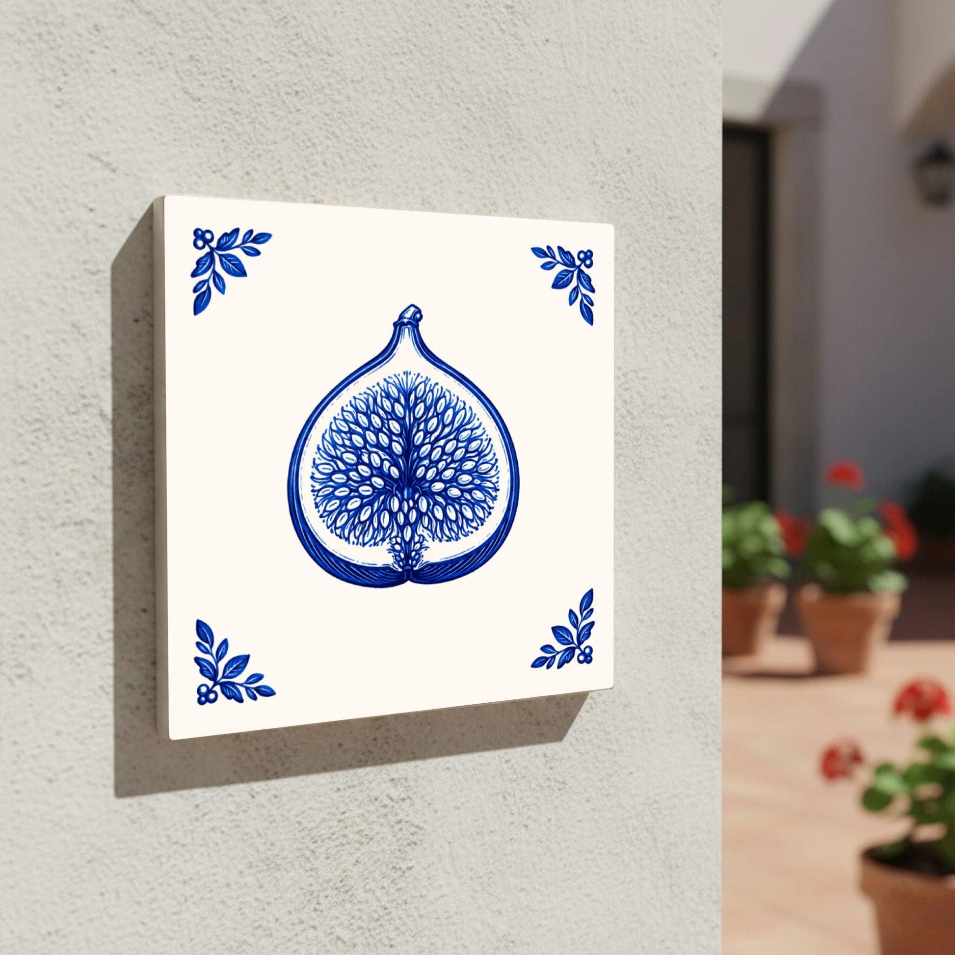 Fig in Delft Blue · Ceramic Wall Tile — Delft Blue Style