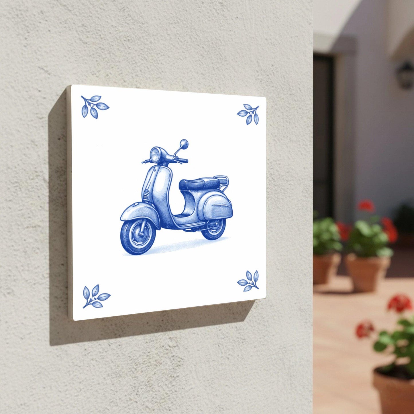 Naples Vespa · Keramik-Wandfliese — Delftware-inspiriertes Design