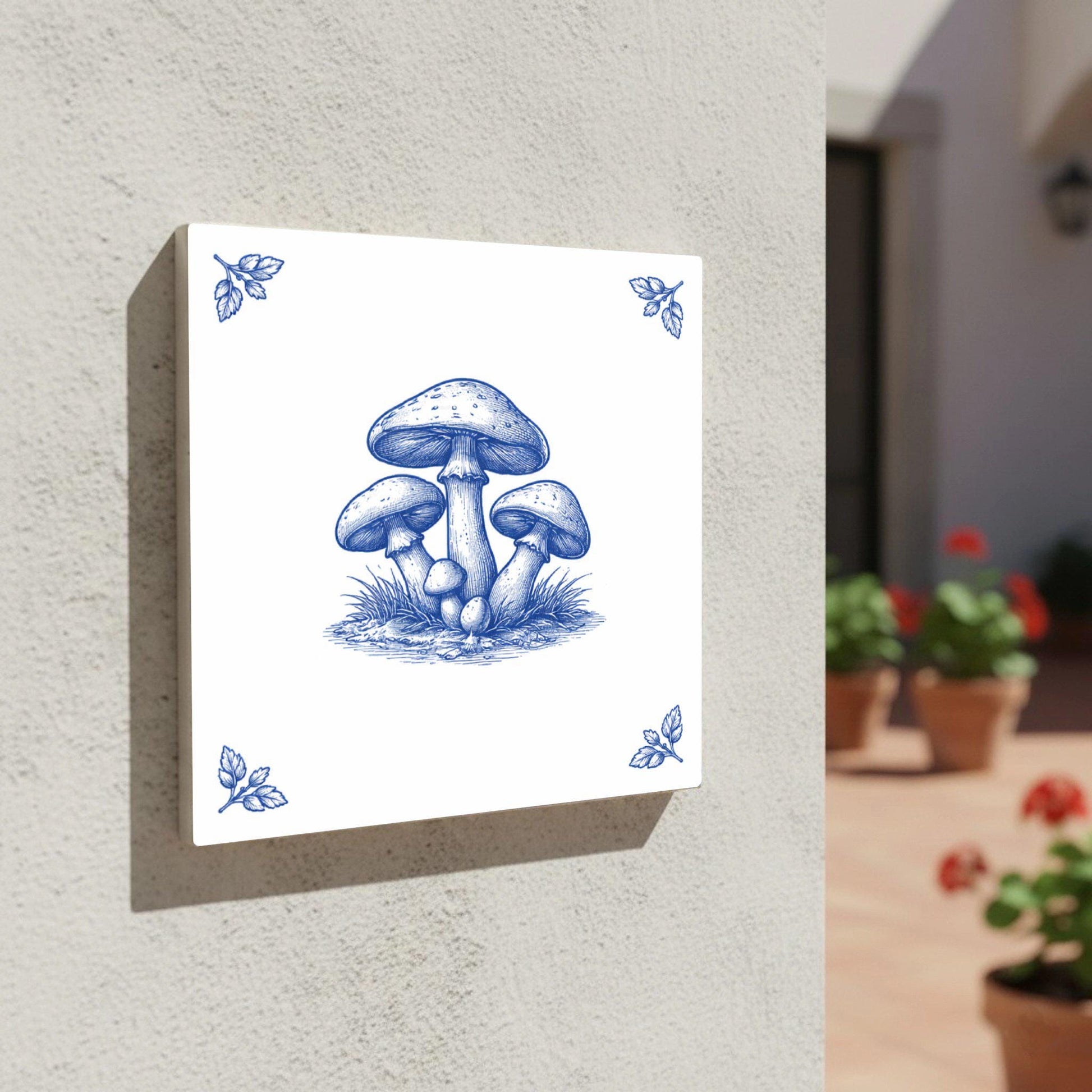 Mushroom · Ceramic Wall Tile — Delft Blue Style
