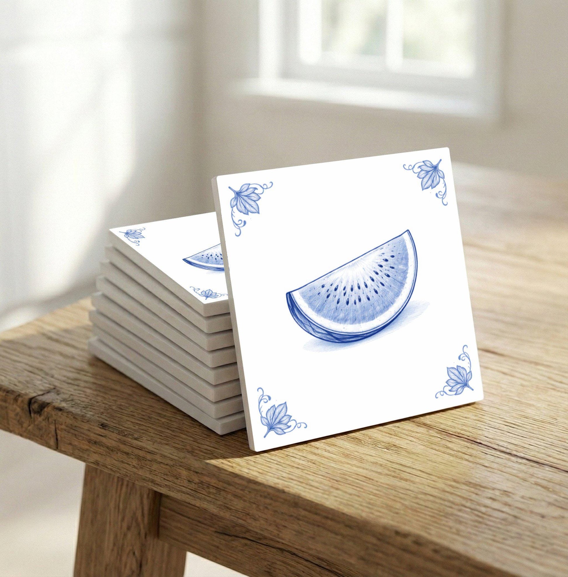Fliese Watermelon · Delfter-Blau-Stil