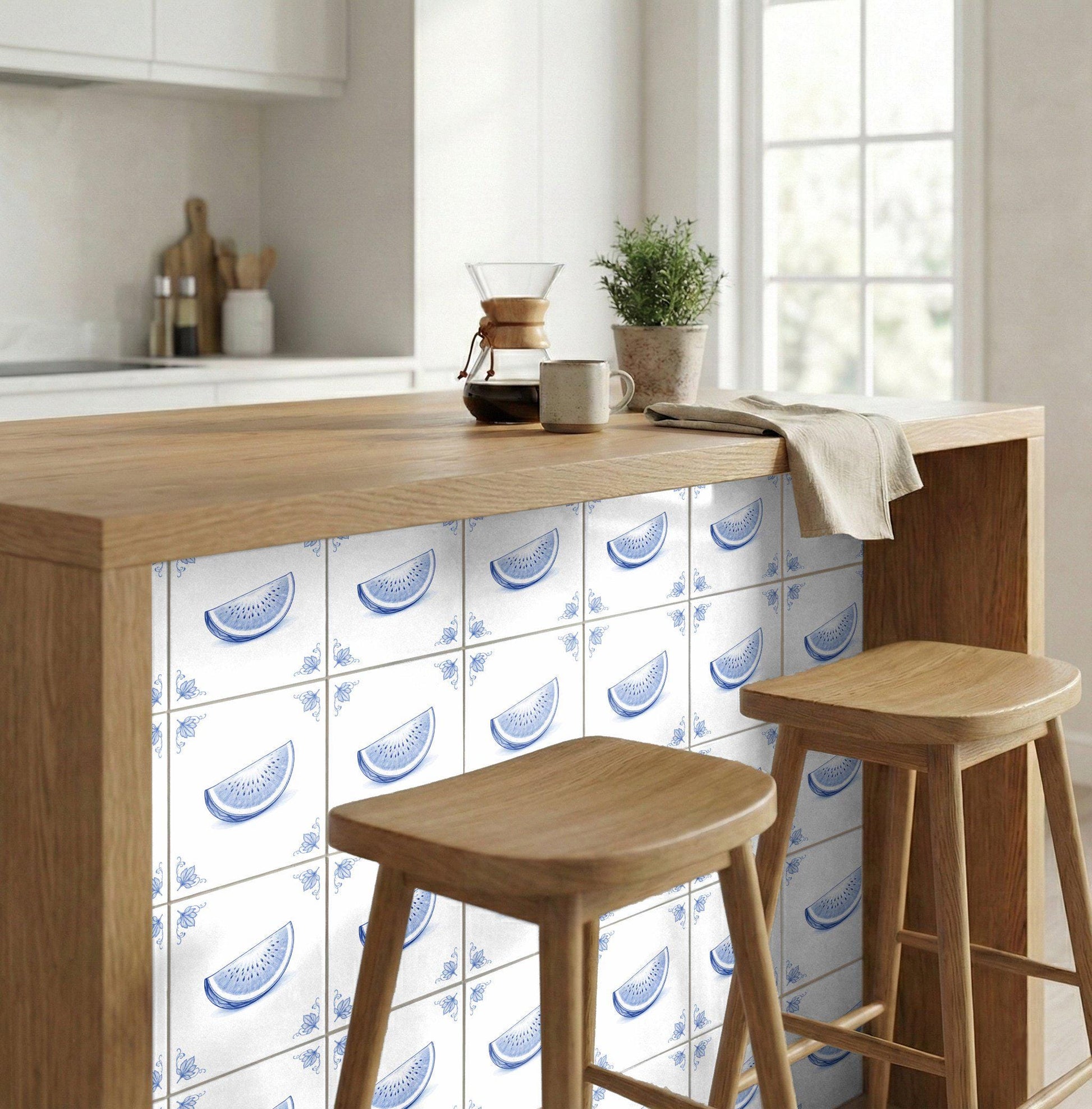 Fliese Watermelon · Delfter-Blau-Stil