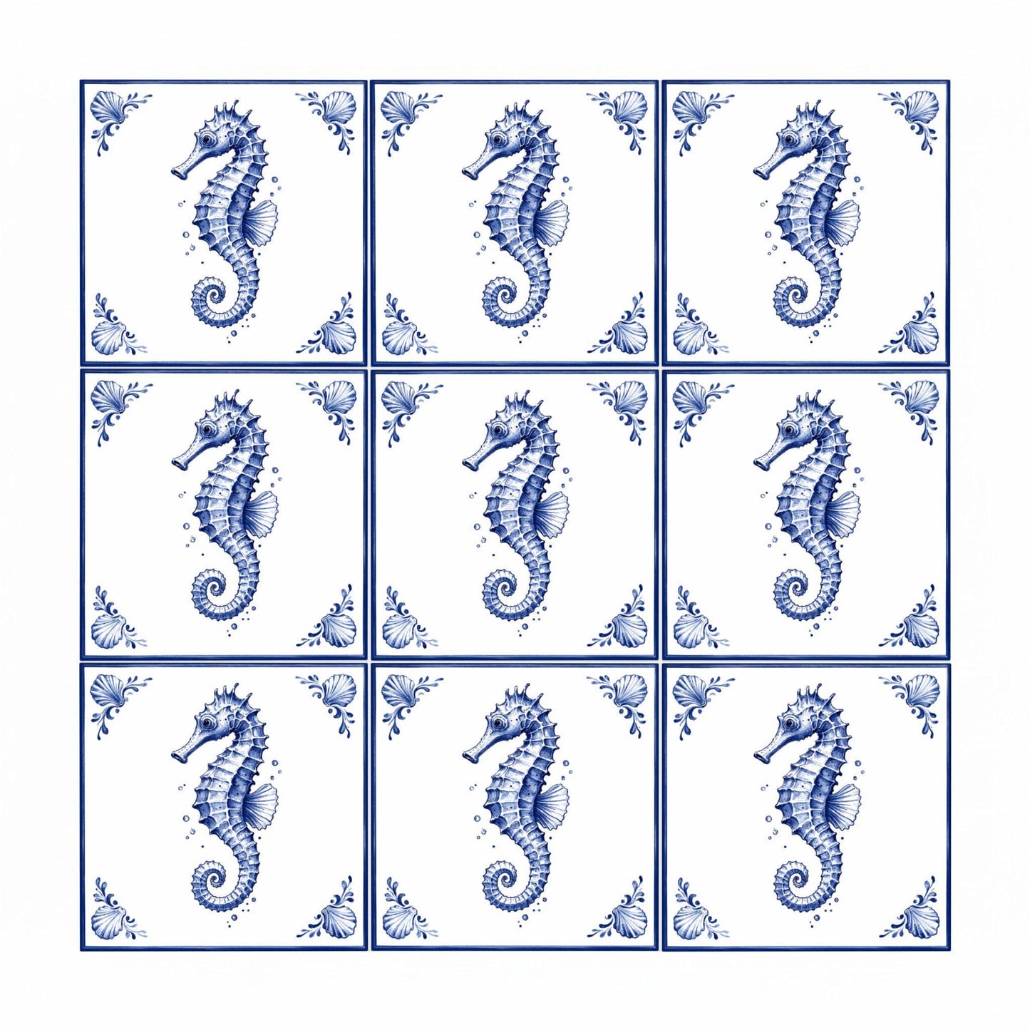 Seahorse — Delftware-Inspired Design Ceramic Tile