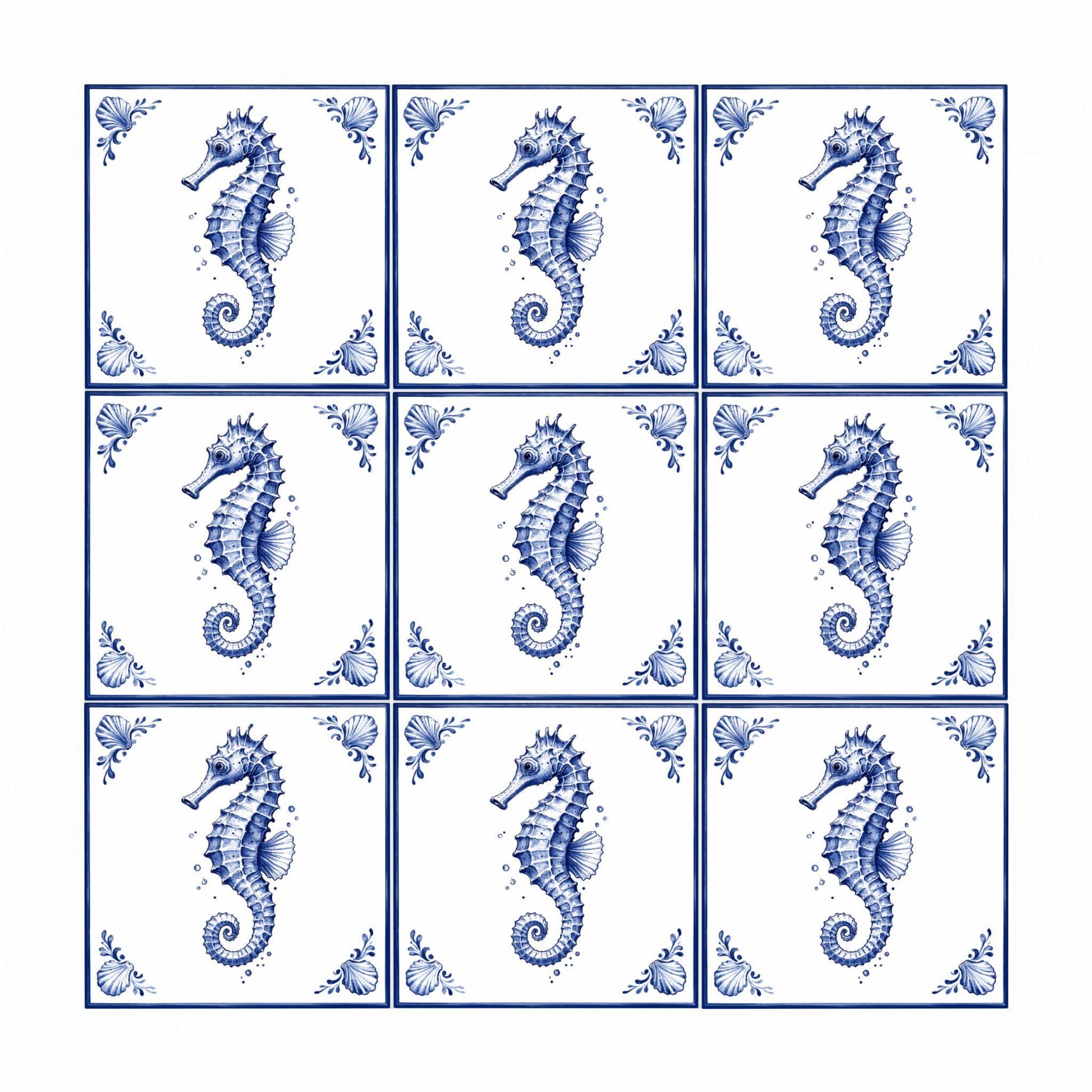 Seahorse — Delftware-Inspired Design Ceramic Tile