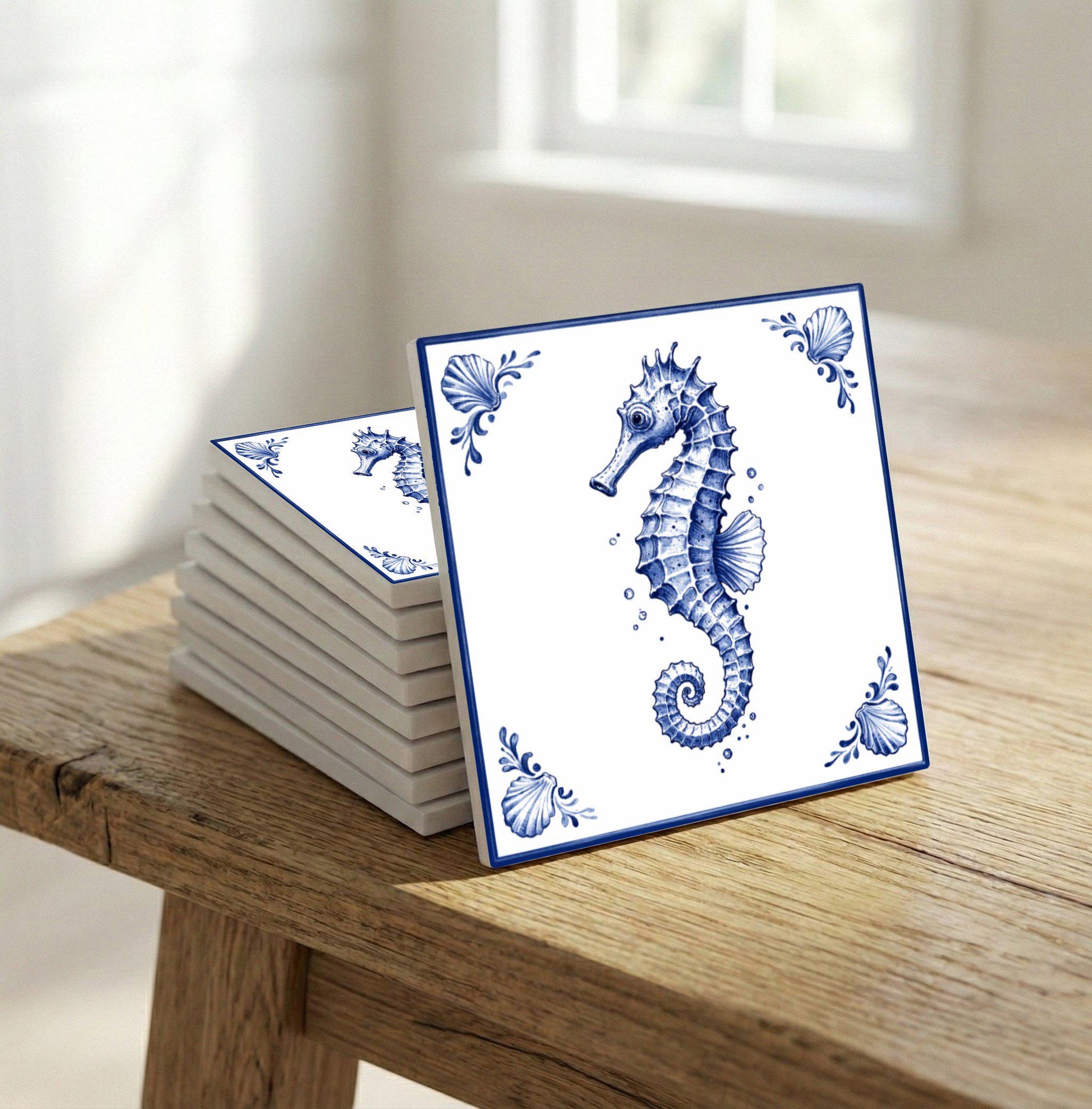 Seahorse — Delftware-Inspired Design Ceramic Tile