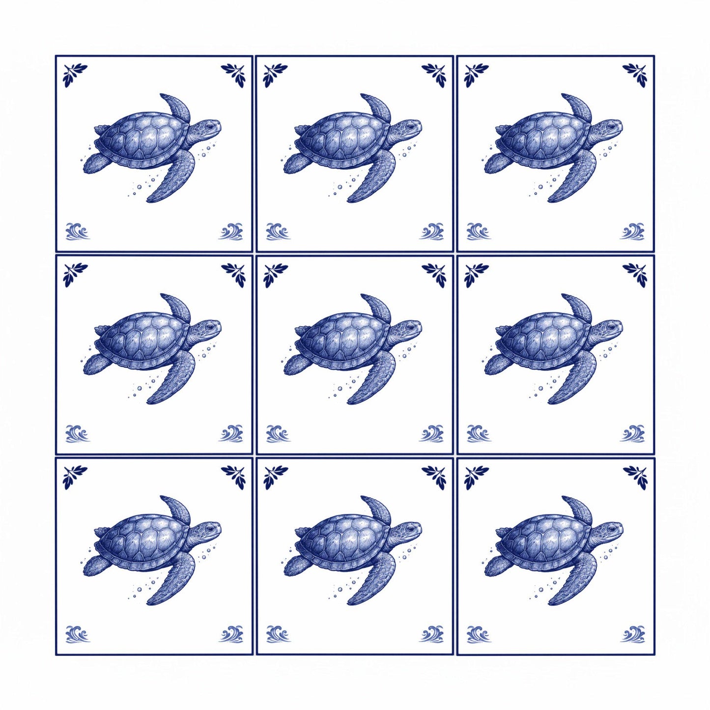 Maldives Sea Turtle · Ceramic Wall Tile — Delft Blue Style