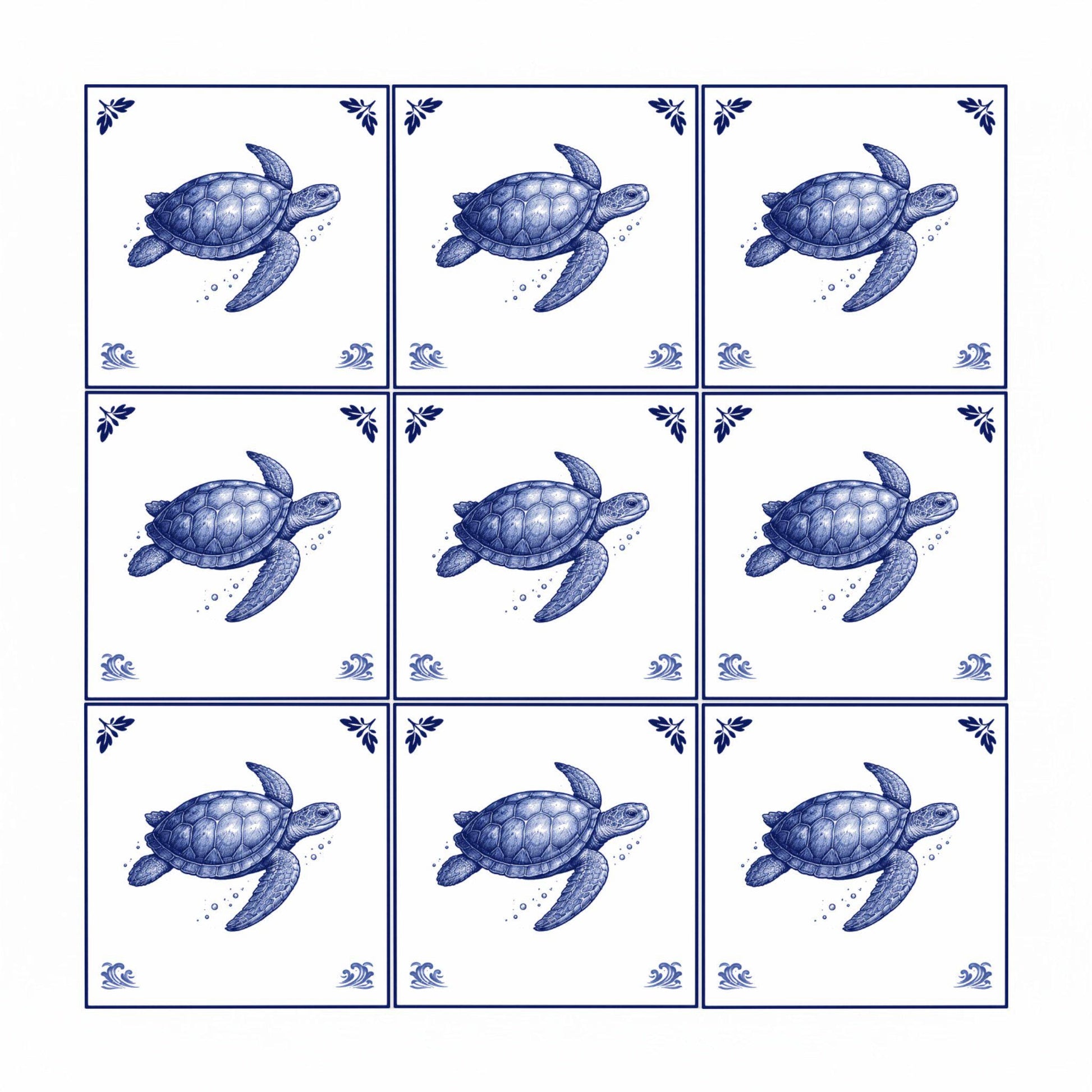 Maldives Sea Turtle · Ceramic Wall Tile — Delft Blue Style
