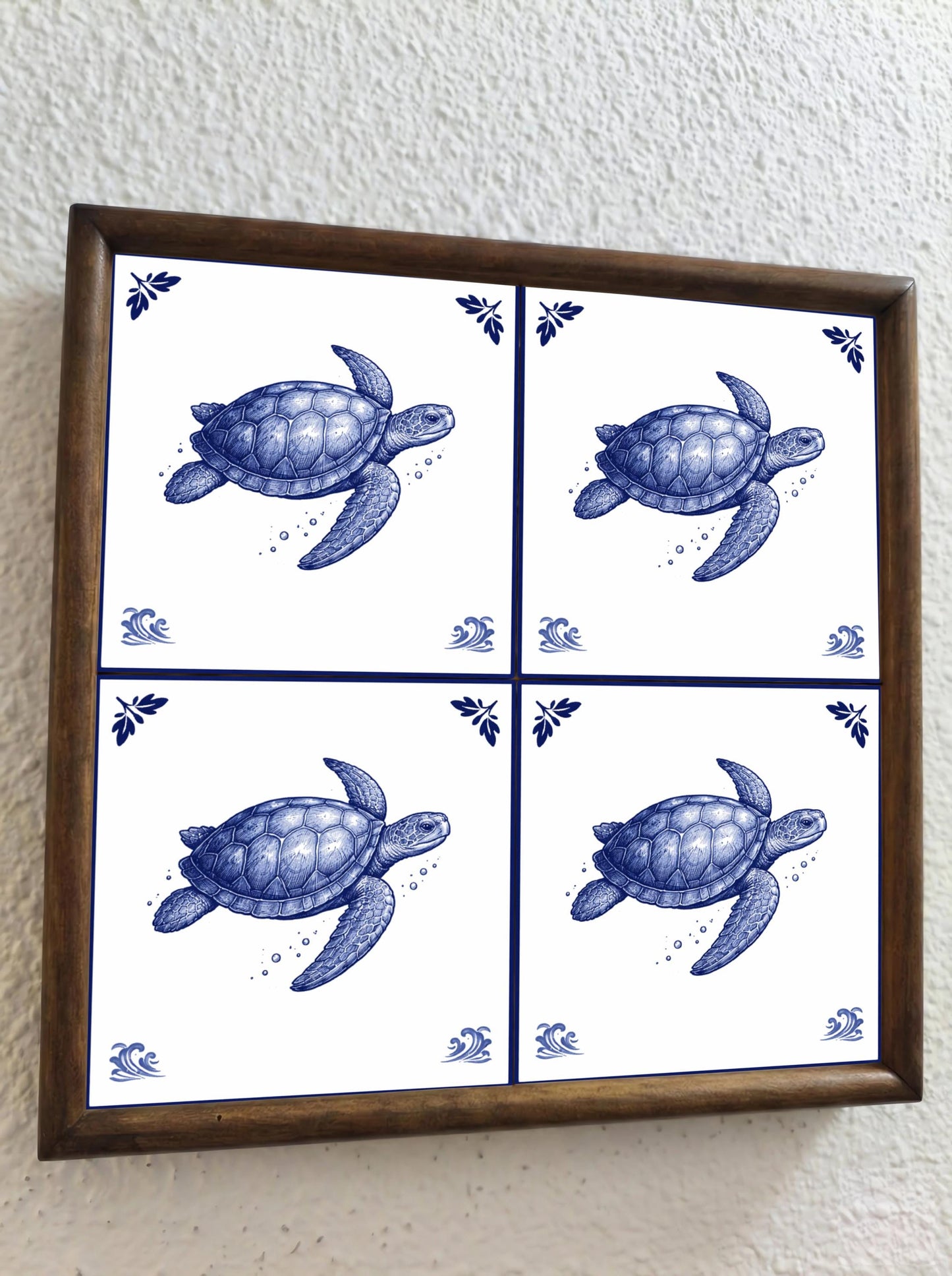 Maldives Sea Turtle · Ceramic Wall Tile — Delft Blue Style