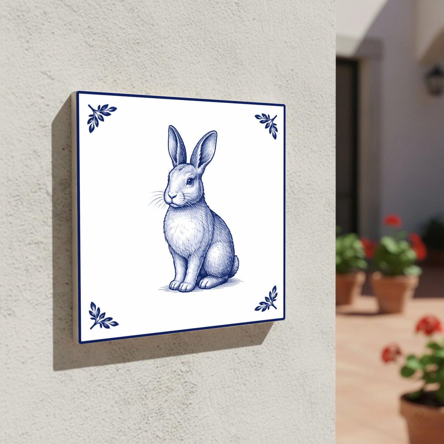 Fliese Easter Bunny · Delfter-Blau-Stil