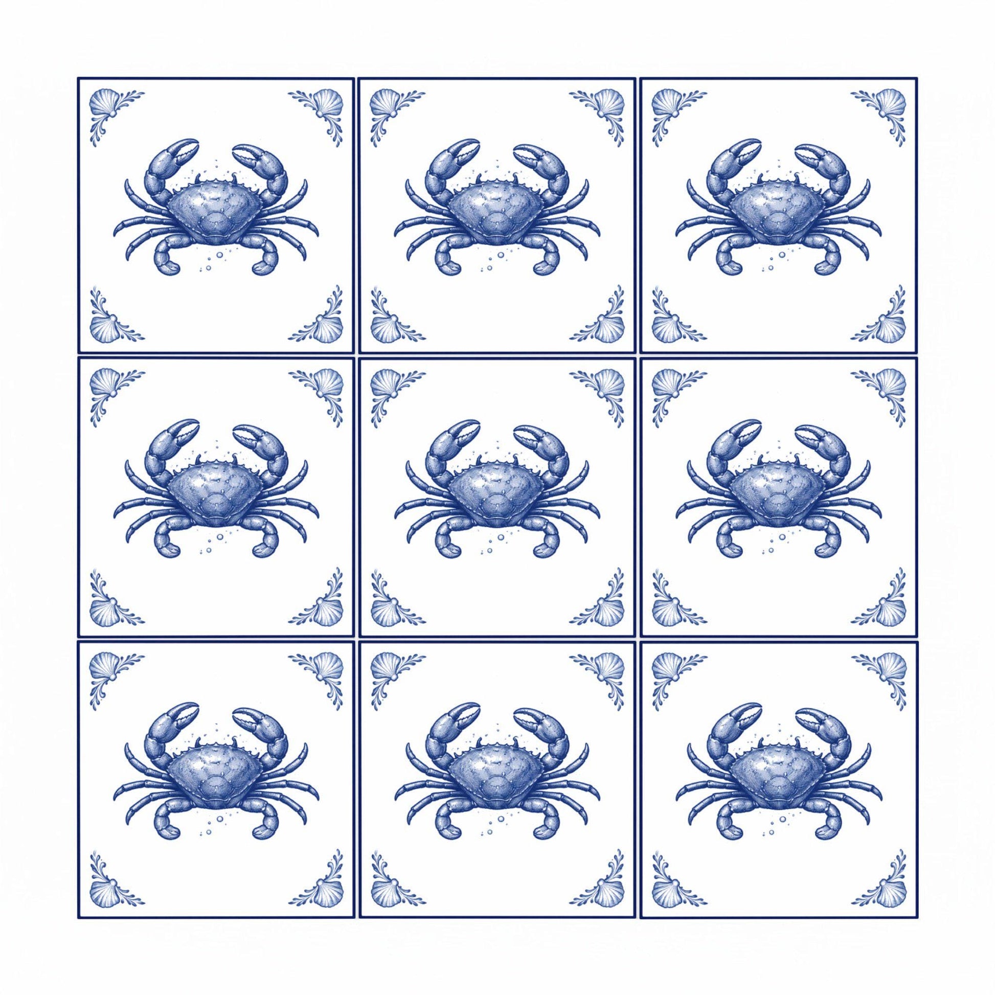 Crab · Ceramic Wall Tile — Holland Blue Pottery Style