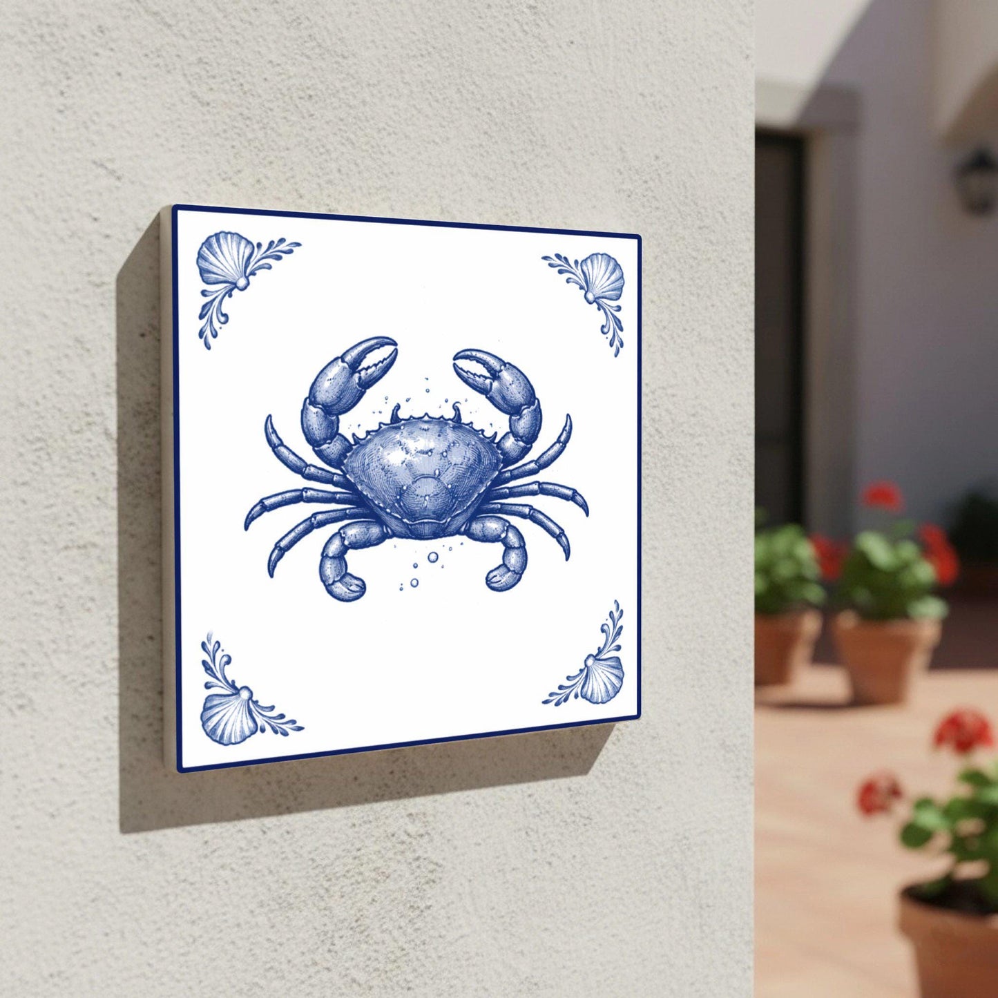 Crab · Ceramic Wall Tile — Holland Blue Pottery Style
