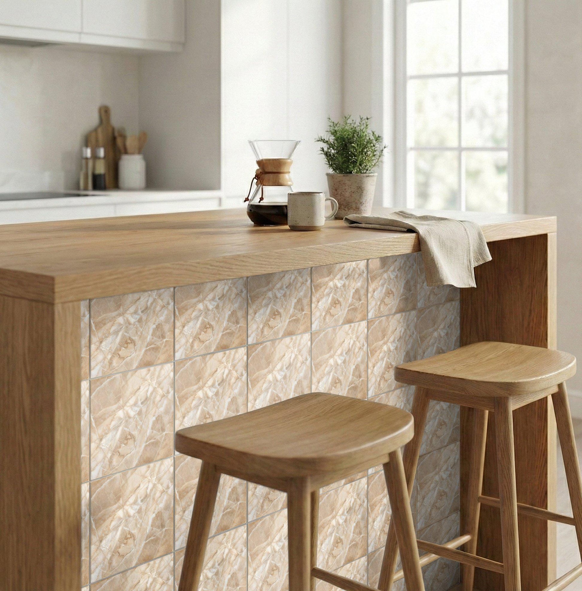 Ceramic Tile Beige Marble — Vintage-Style Ornament