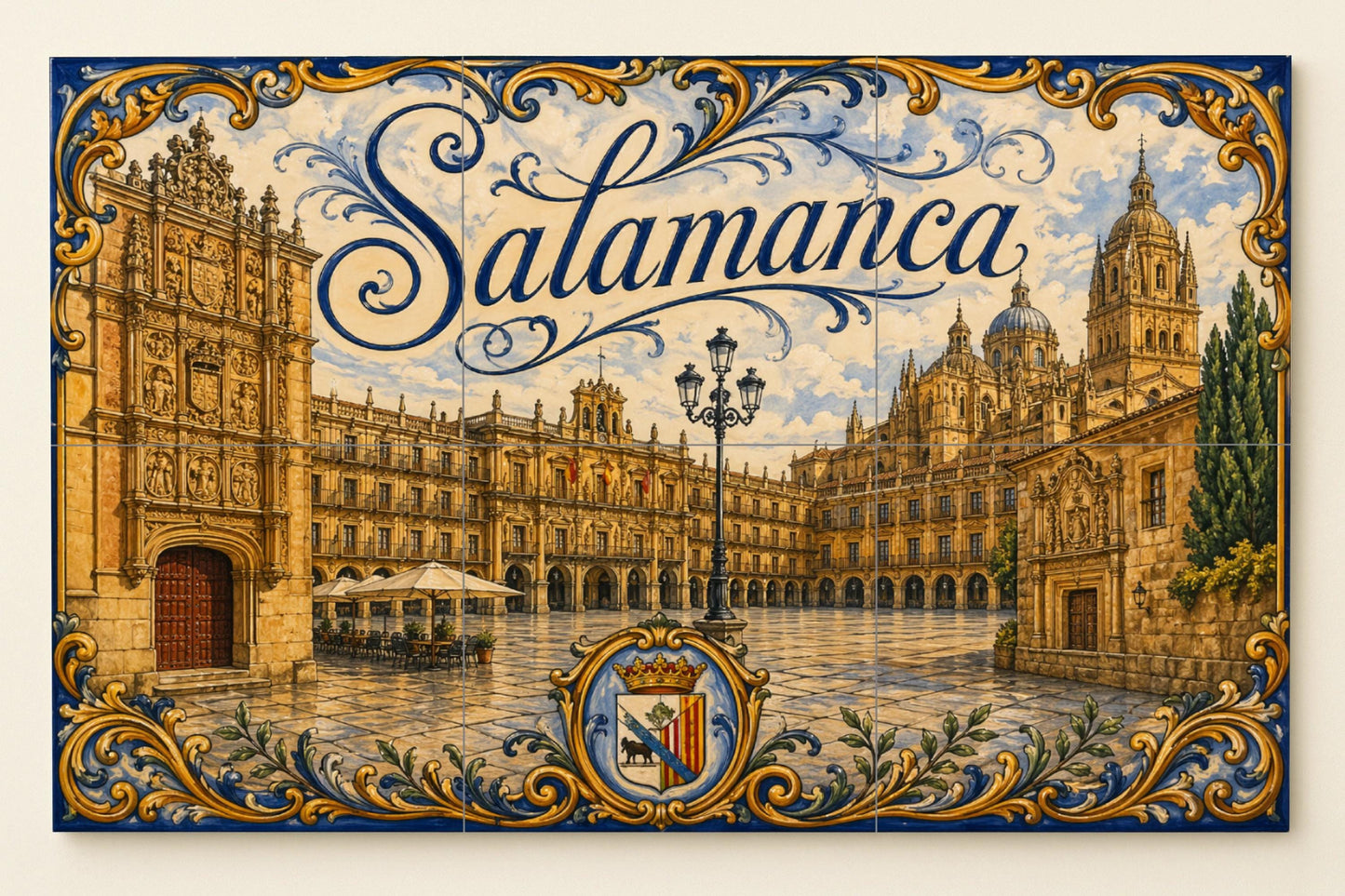 Mural de azulejos de cerámica de la Plaza Mayor de Salamanca…