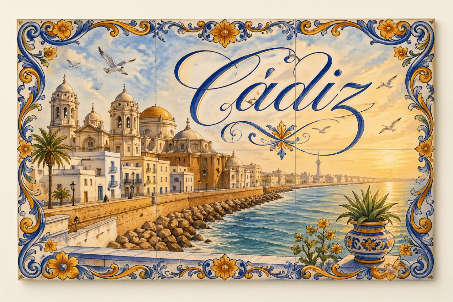 La Catedral de Cádiz, decoración de pared · Ceramic Wall Mural — City & Landmark Art