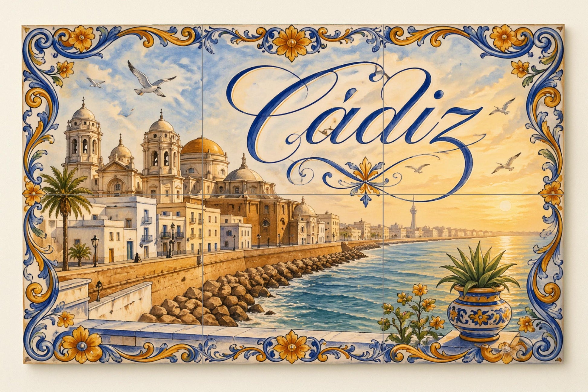 La Catedral de Cádiz, decoración de pared · Ceramic Wall Mural — City & Landmark Art