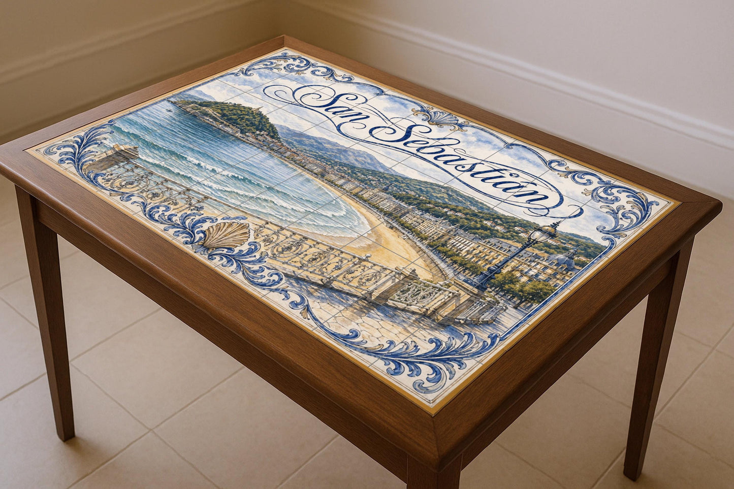 La Concha, San Sebastián, decoración de pare · Fresque Céramique — Paysage Urbain en Carreaux