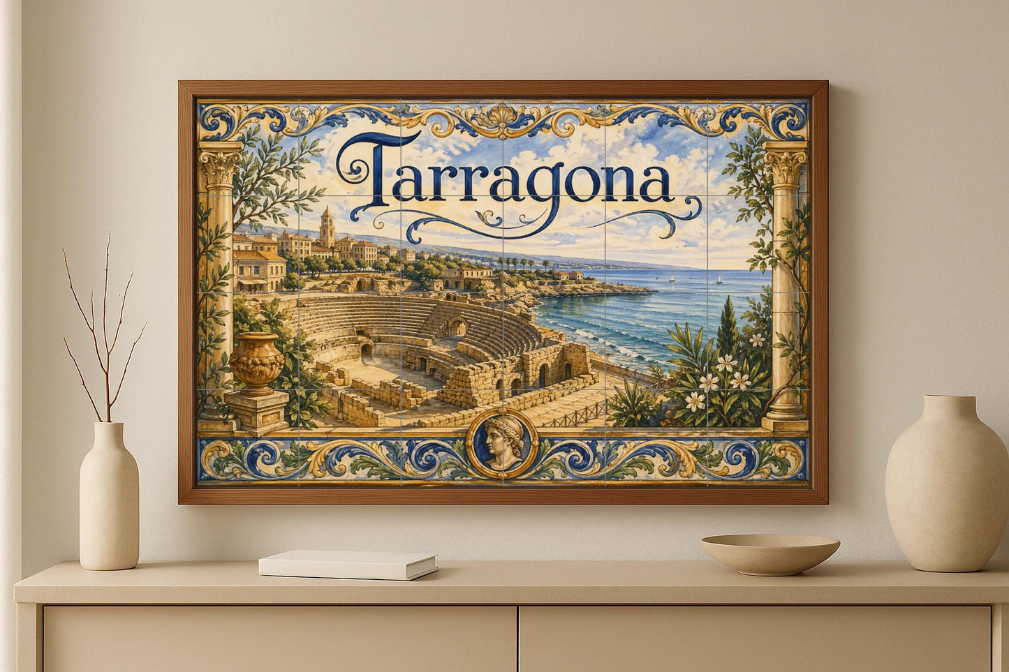 Del anfiteatro romano de Tarragona, decoración — Fresque Murale en Carreaux de Céramique · Paysage Urbain en Carreaux