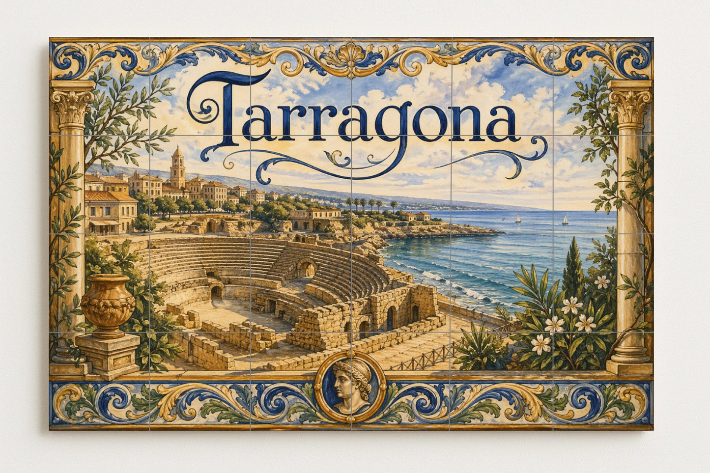 Del anfiteatro romano de Tarragona, decoración — Fresque Murale en Carreaux de Céramique · Paysage Urbain en Carreaux