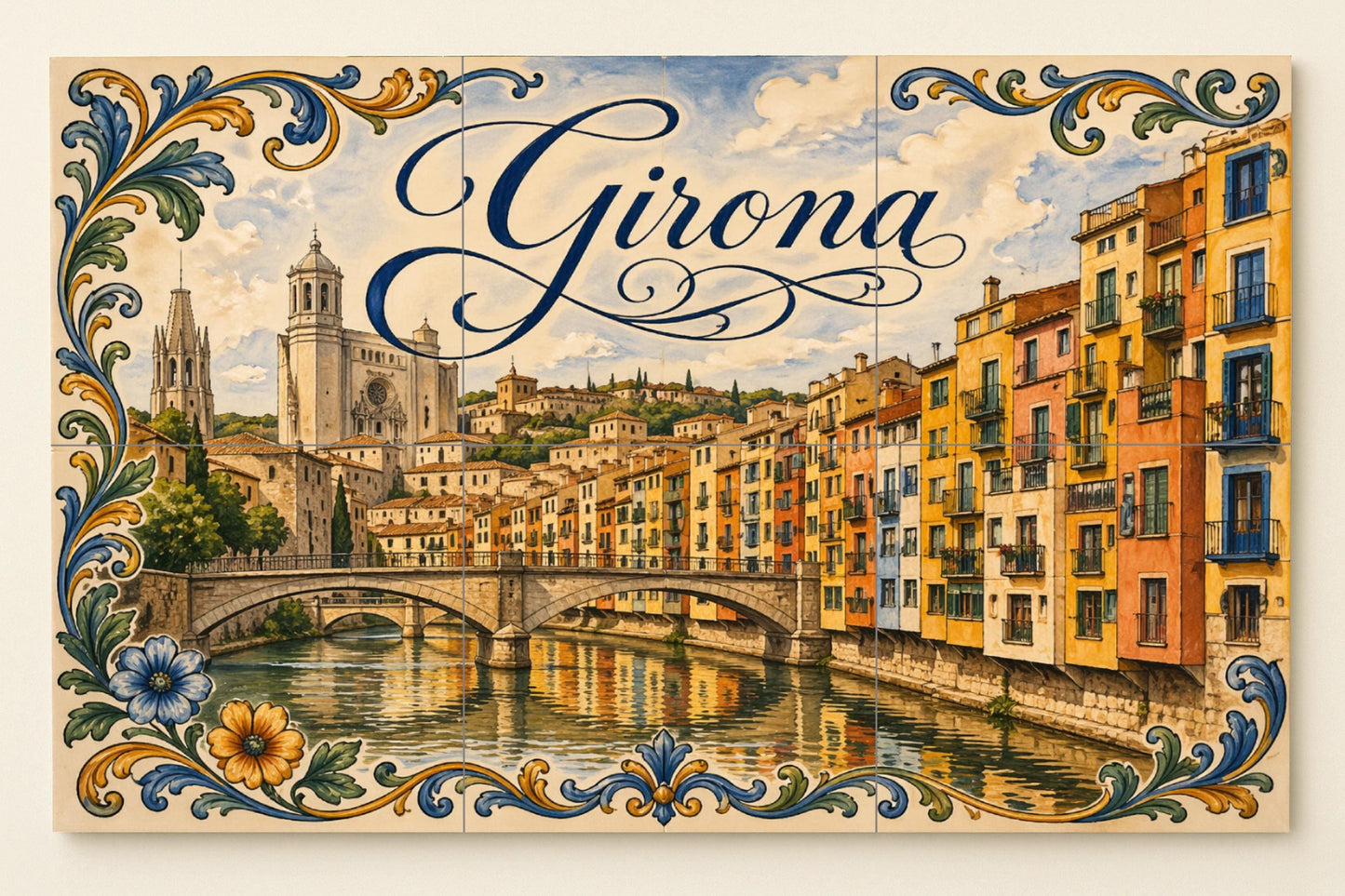 Mural de azulejos de cerámica de la Catedral de Girona, colorida…