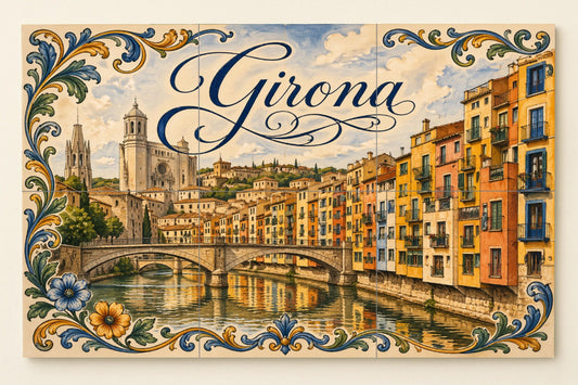 La Catedral de Girona, colorida decoración d — Landmark Mural · Ceramic Tile Mural