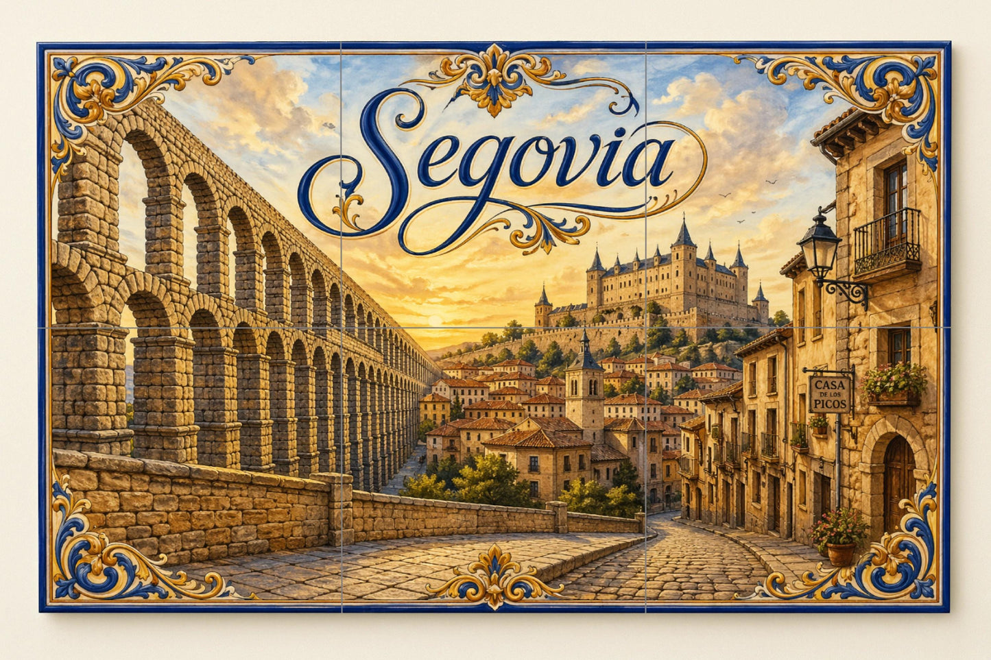 Del acueducto romano de Segovia, decoración de pa — Wahrzeichen-Wandbild, Wandkunst aus Keramikfliesen