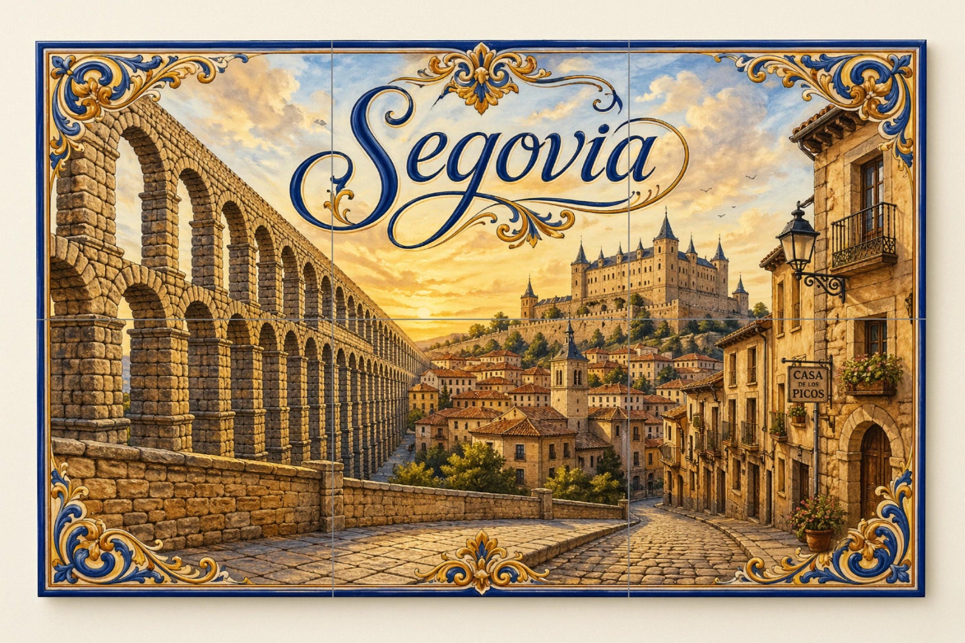 Del acueducto romano de Segovia, decoración de pa — Wahrzeichen-Wandbild, Wandkunst aus Keramikfliesen