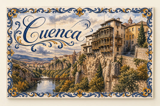 Mural de azulejos cerámicos de las Casas Colgantes de Cuenca…