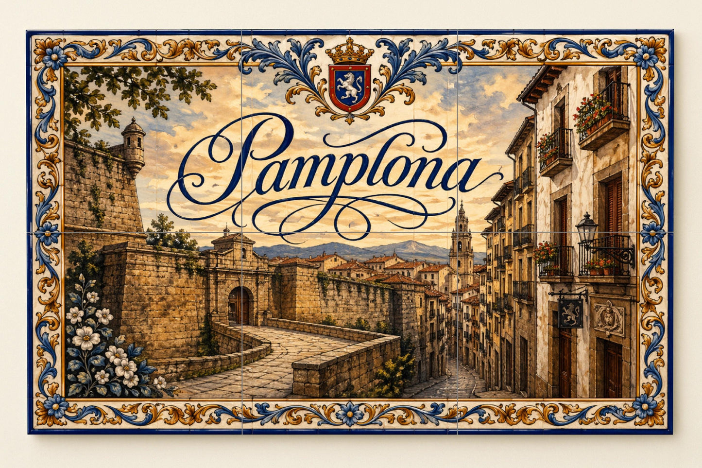 Medieval de Pamplona, decoración de pared histó — Décor Mural Voyage, Art Mural en Céramique