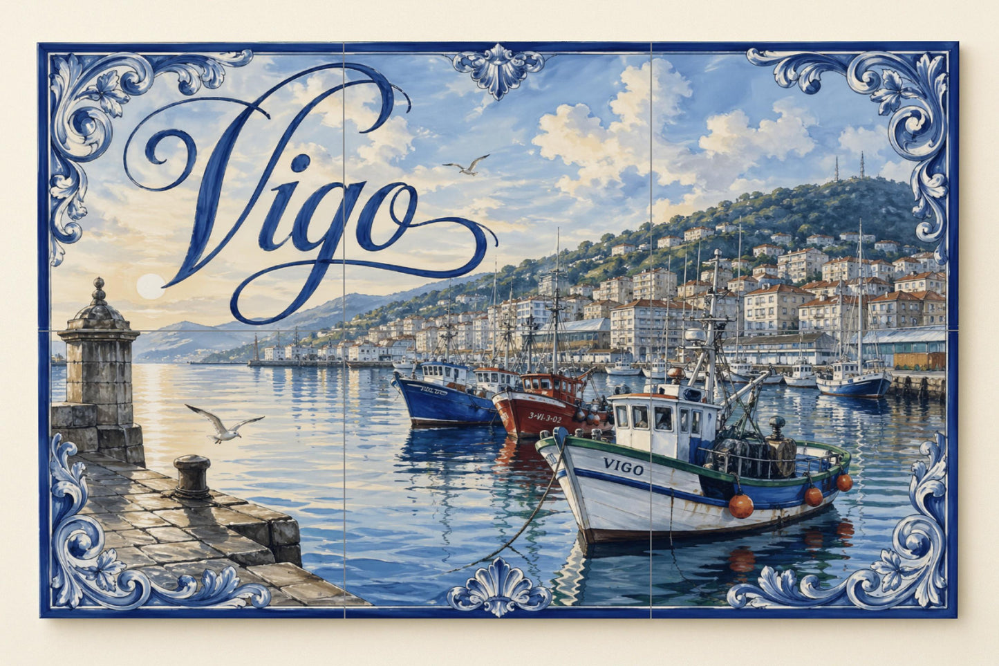 Mural de azulejos cerámicos del puerto pesquero de Vigo, decoración…