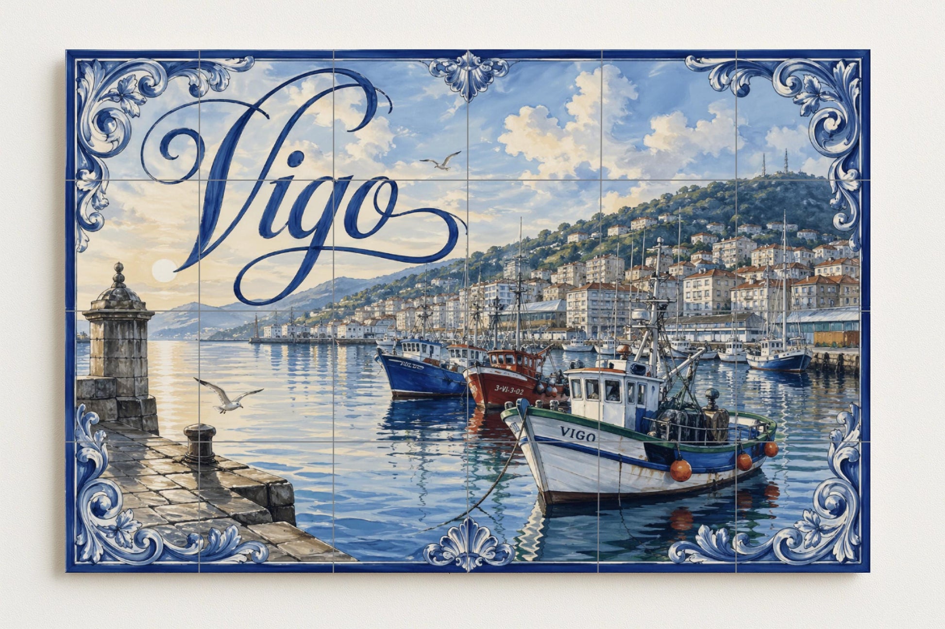 Mural de azulejos cerámicos del puerto pesquero de Vigo, decoración…