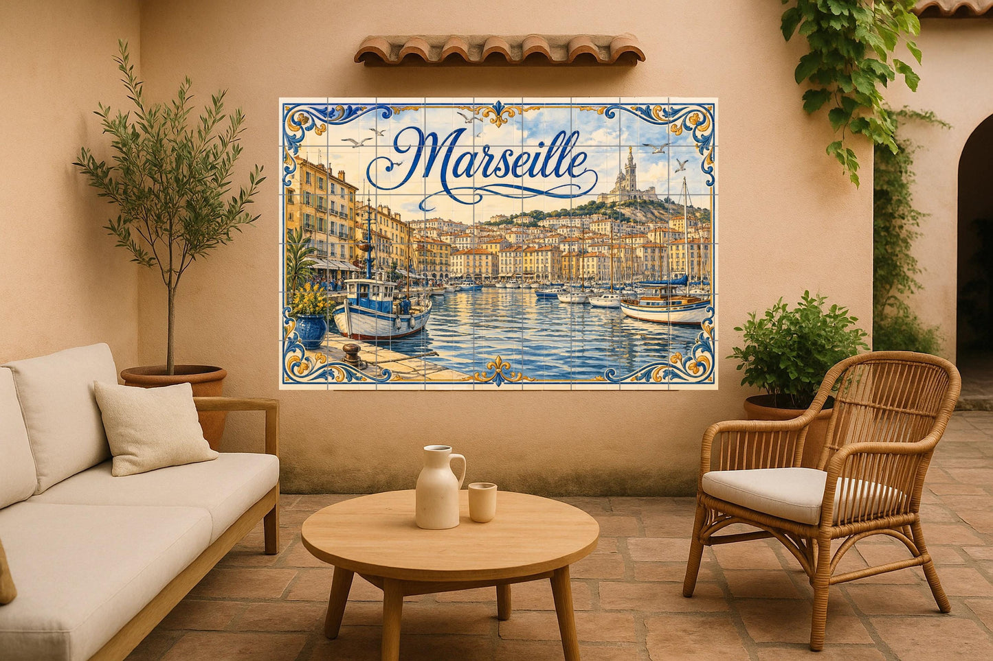 Del Puerto Viejo de Marsella, decoración de par · Murale Ceramico — Città e Monumenti