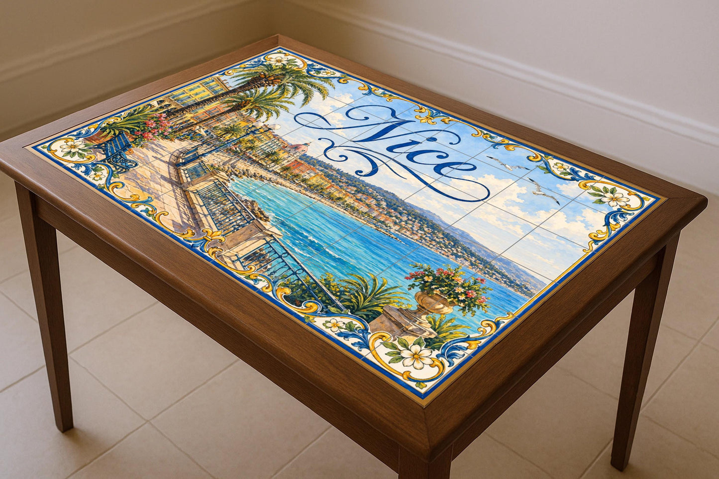 Bonito mural de azulejos de cerámica de la Riviera Francesa…