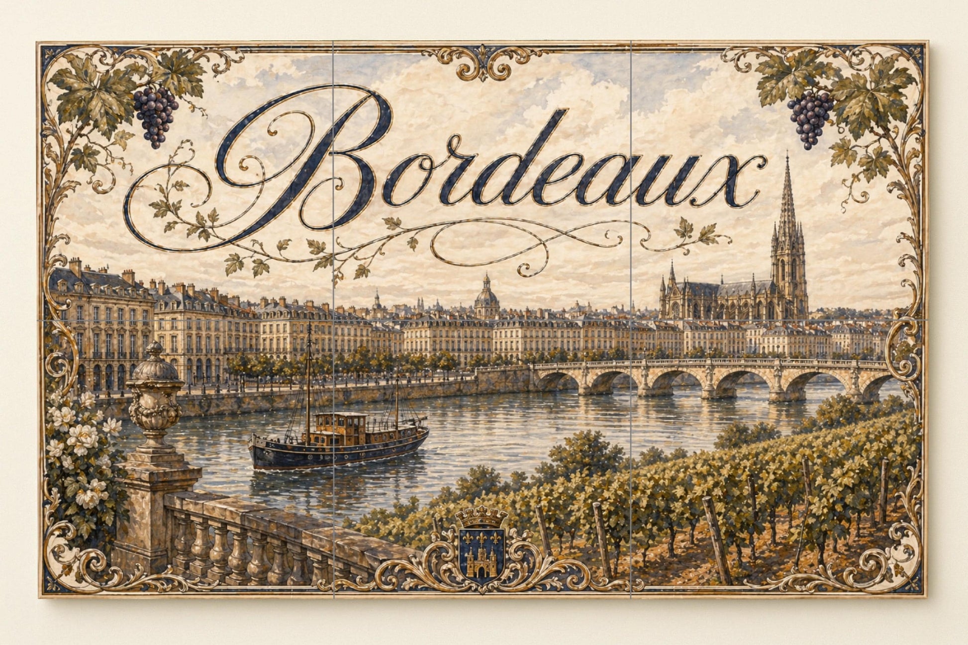La región vinícola de Burdeos, decoración · Keramik-Wandbild — Reise-Wanddekor