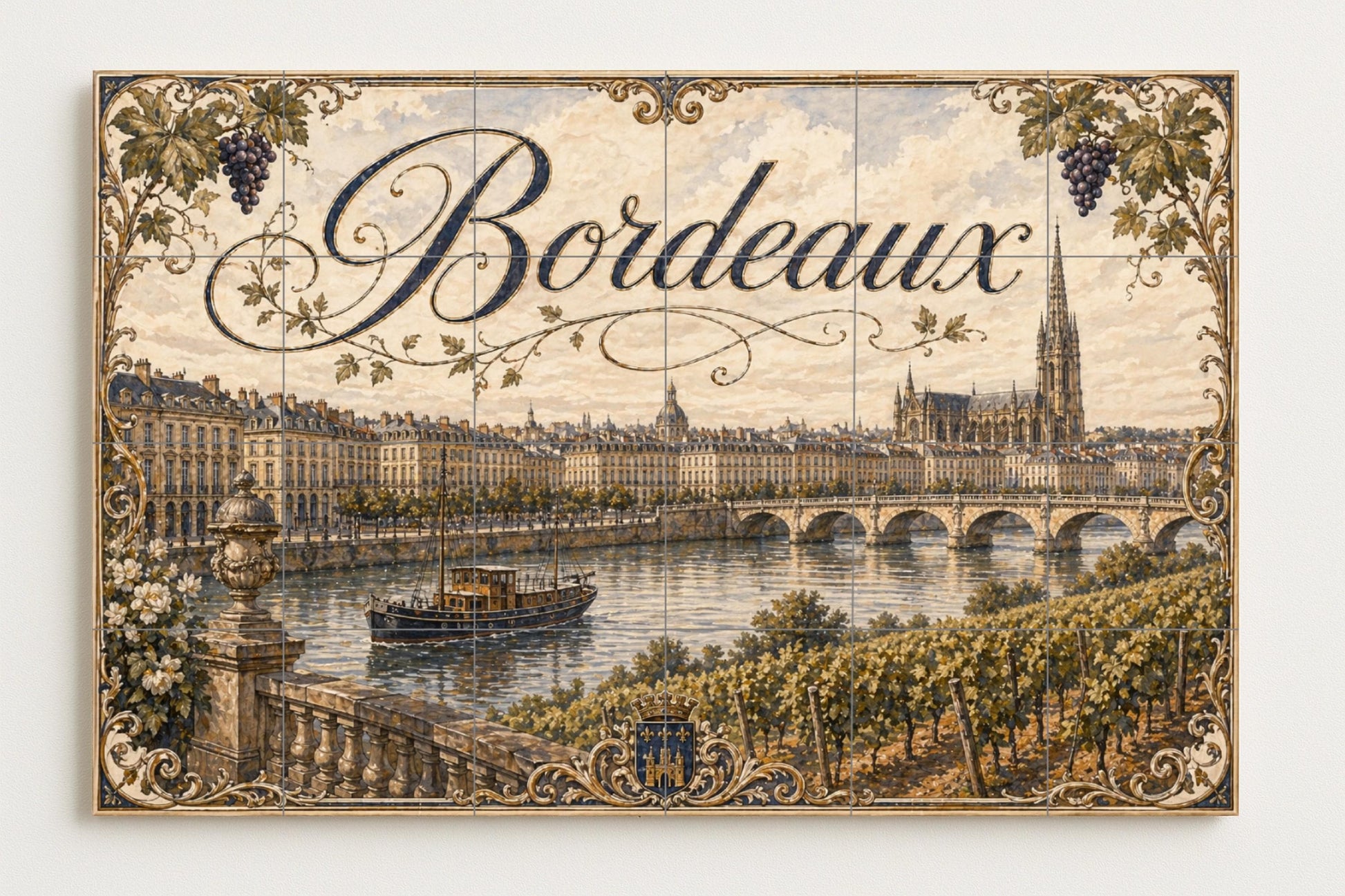 La región vinícola de Burdeos, decoración · Keramik-Wandbild — Reise-Wanddekor
