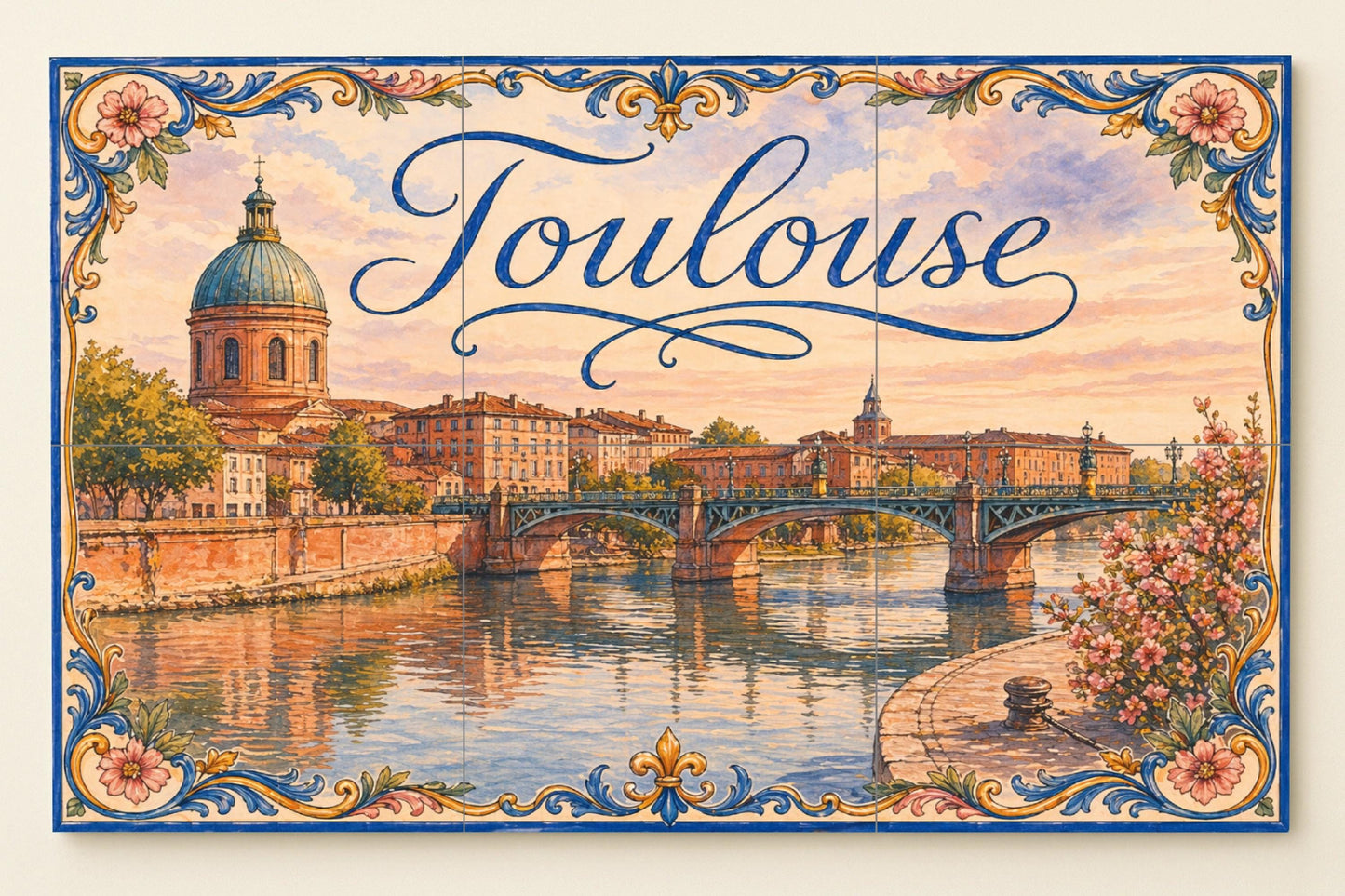 Toulouse, decoración de pared ribereña franc · Keramik-Wandbild — Reise-Wanddekor