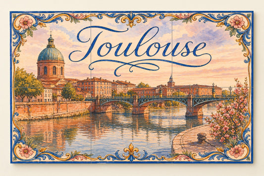 Toulouse, decoración de pared ribereña franc · Ceramic Wall Mural — Cityscape in Tile