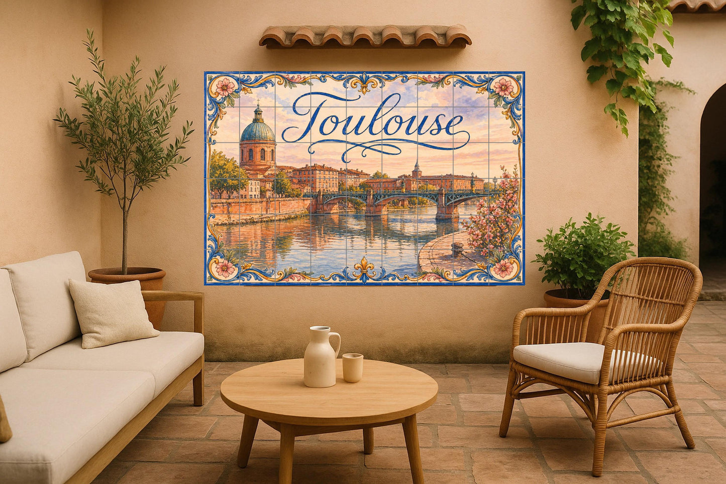 Toulouse, decoración de pared ribereña franc · Keramik-Wandbild — Reise-Wanddekor