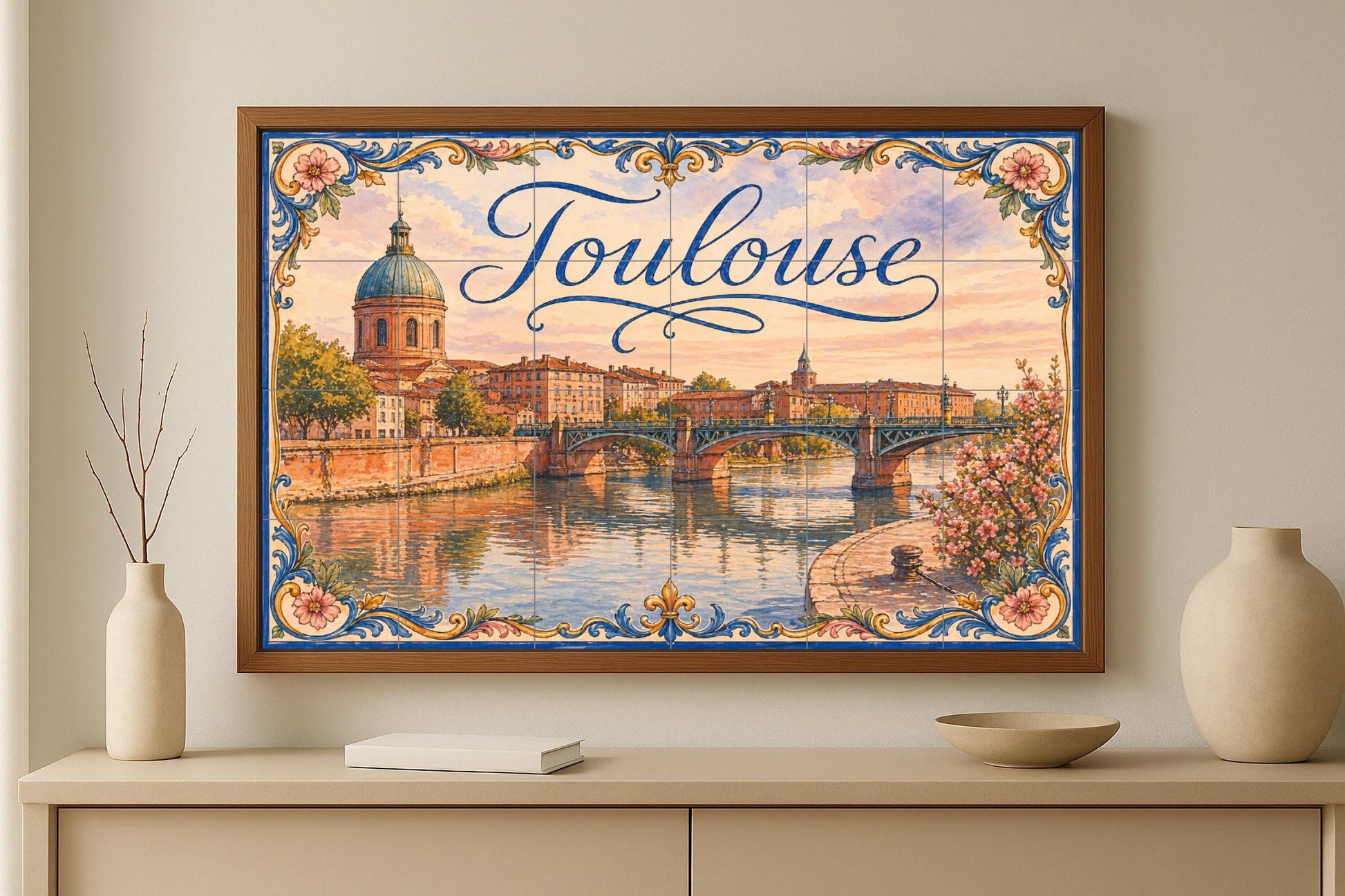 Toulouse, decoración de pared ribereña franc · Keramik-Wandbild — Reise-Wanddekor