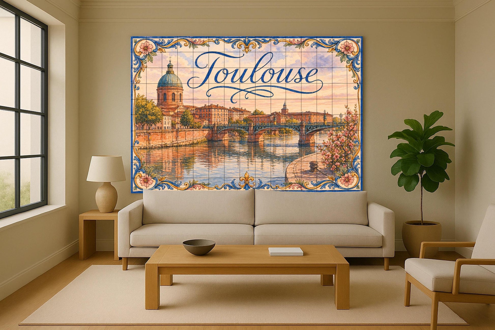 Toulouse, decoración de pared ribereña franc · Keramik-Wandbild — Reise-Wanddekor