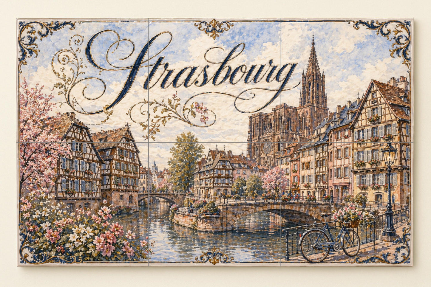 Estrasburgo, Kunst Wandbild von Alsacia, Frankreich — Reise-Wanddekor, Wandkunst aus Keramikfliesen