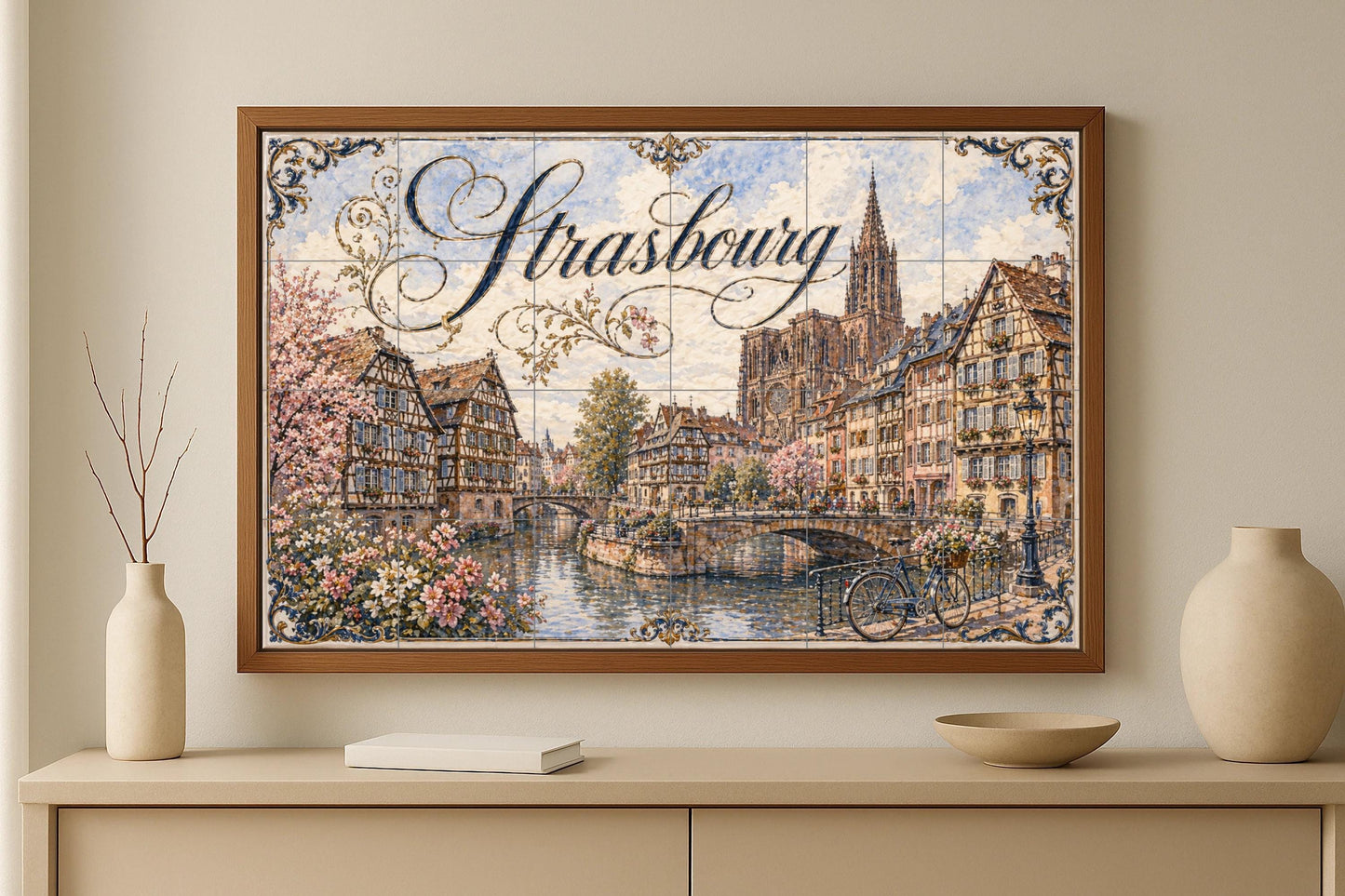 Estrasburgo, Kunst Wandbild von Alsacia, Frankreich — Reise-Wanddekor, Wandkunst aus Keramikfliesen