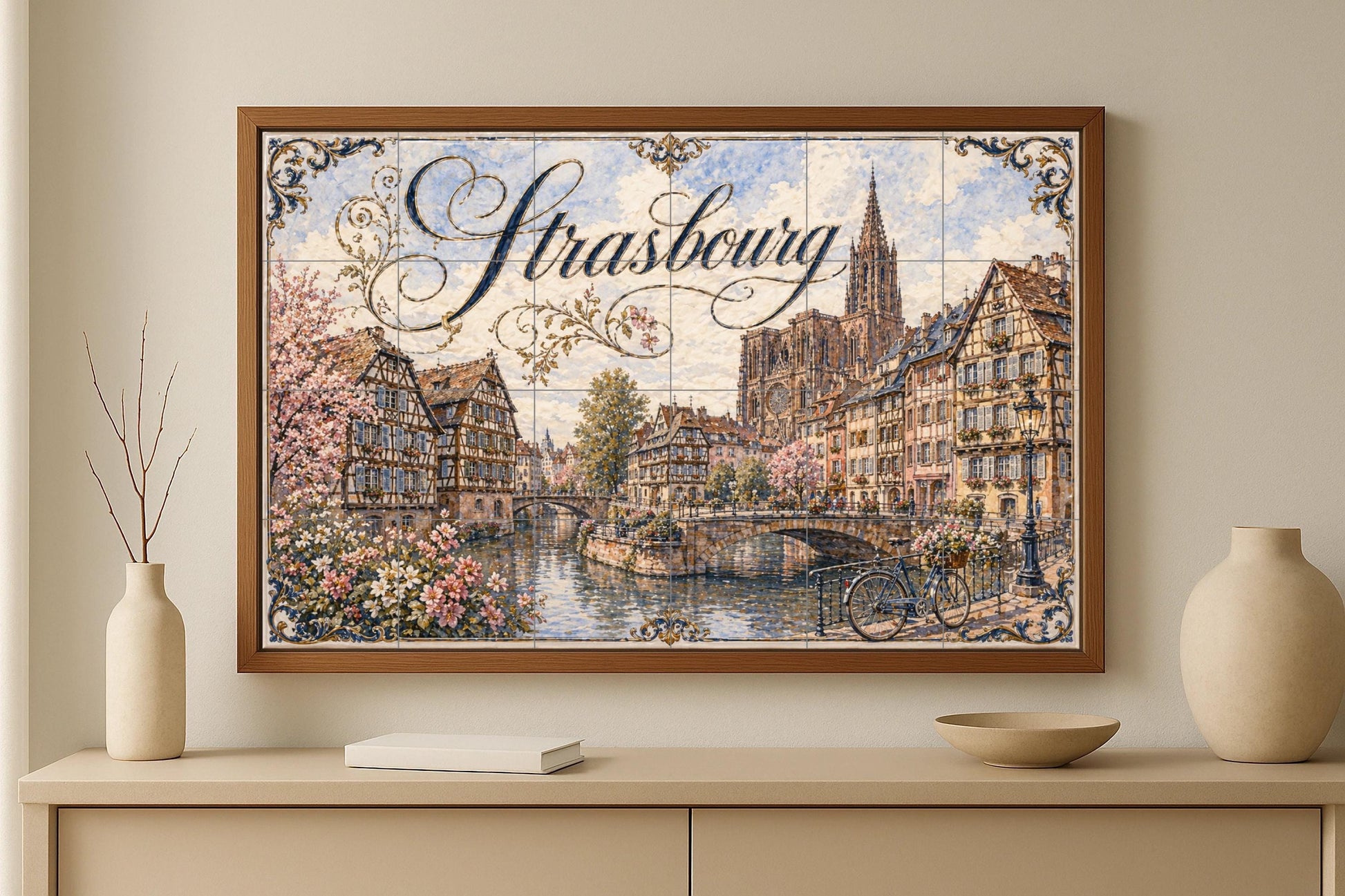 Estrasburgo, Kunst Wandbild von Alsacia, Frankreich — Reise-Wanddekor, Wandkunst aus Keramikfliesen