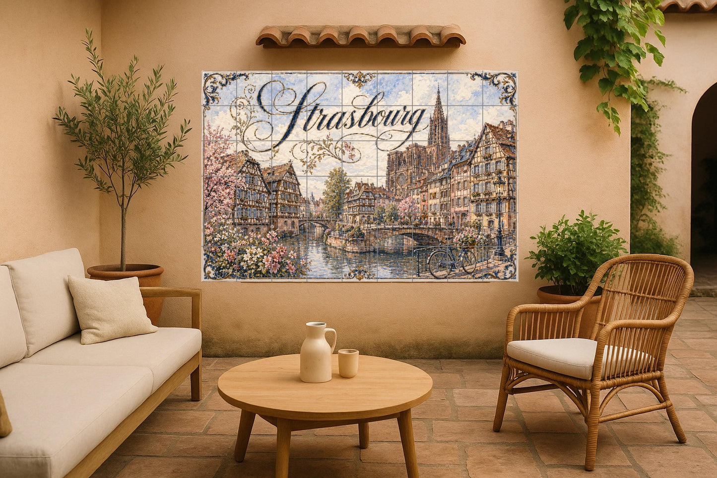 Estrasburgo, Kunst Wandbild von Alsacia, Frankreich — Reise-Wanddekor, Wandkunst aus Keramikfliesen