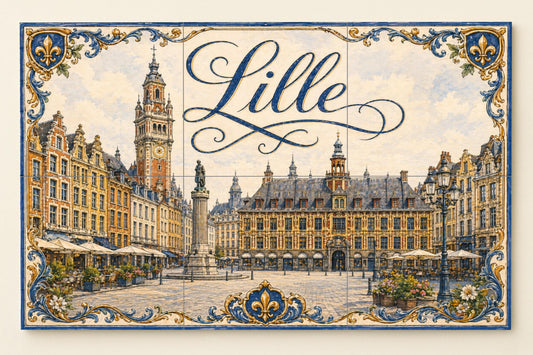 Ceramic Tile Mural: Lille, arte mural de arquitectura flamenca f — Decorative Pattern Mural