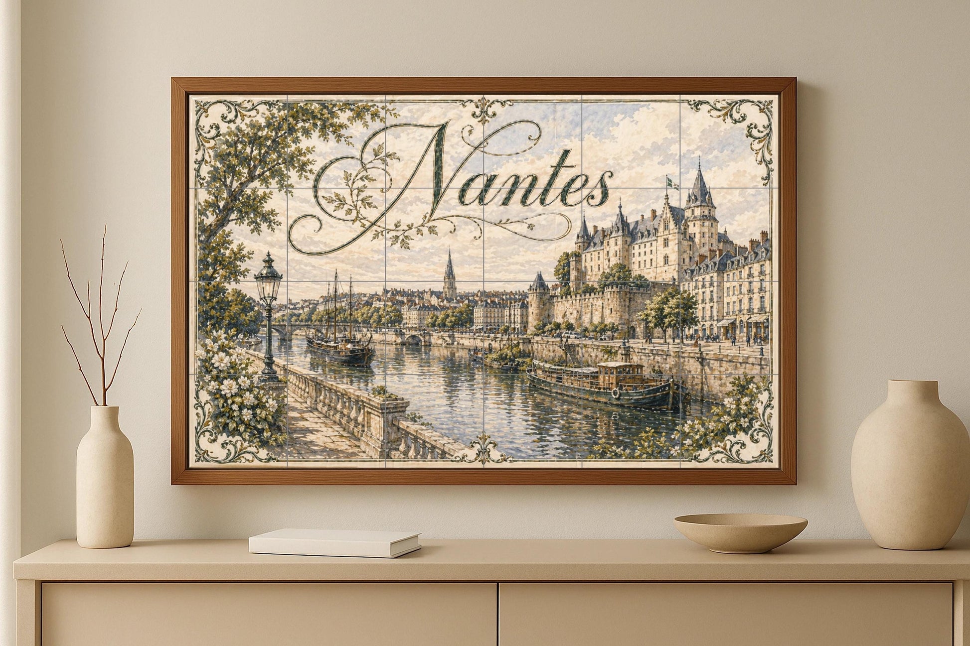 Nantes, Kunst Wandbild des Fluss Loira, Frankreich, c — Fliesen-Wandbild aus Keramik · Wahrzeichen-Wandbild